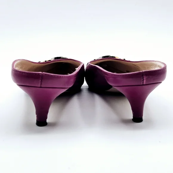 Gucci Zumi leather mules slides kitten heel shoes fuschia 35.5 size 5 - Picture 11 of 12